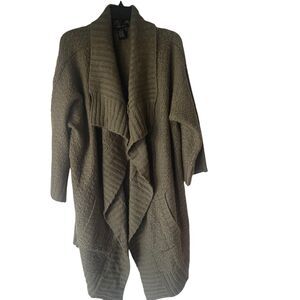 Design History Large Green Chunky Cable Knit Open‎ Front Duster Cardigan Sweater